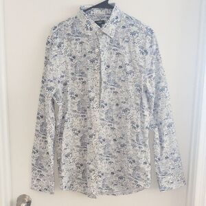 Express White and Blue Floral Men's Shirt